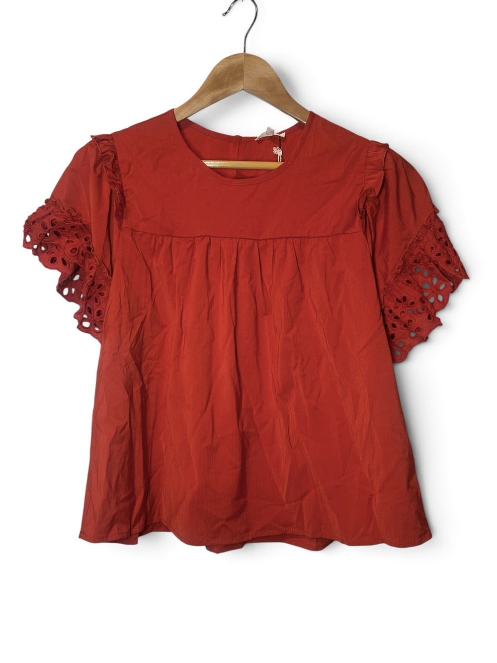 JODIFL Orange Eyelet Ruffle Sleeve Babydoll Blouse Small Boutique Boho